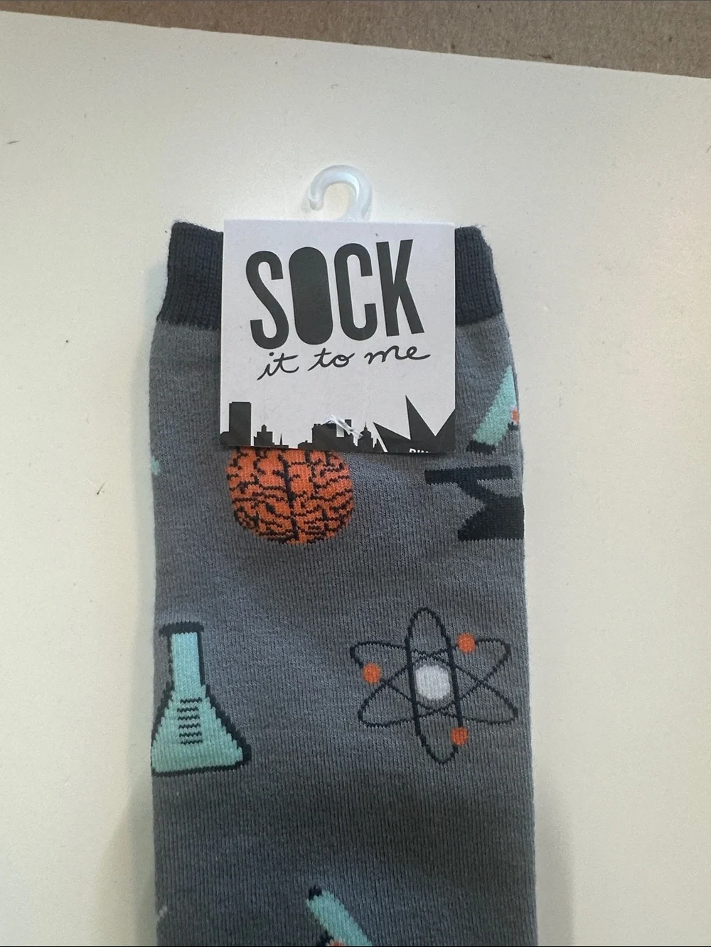 Science Motif Gray Knee-High Dress Socks - Men